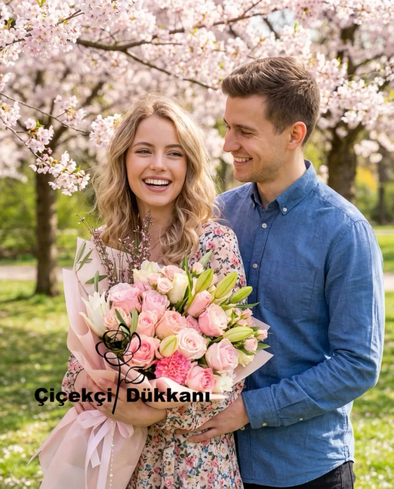Lilyum ve Pembe Gül Buketi